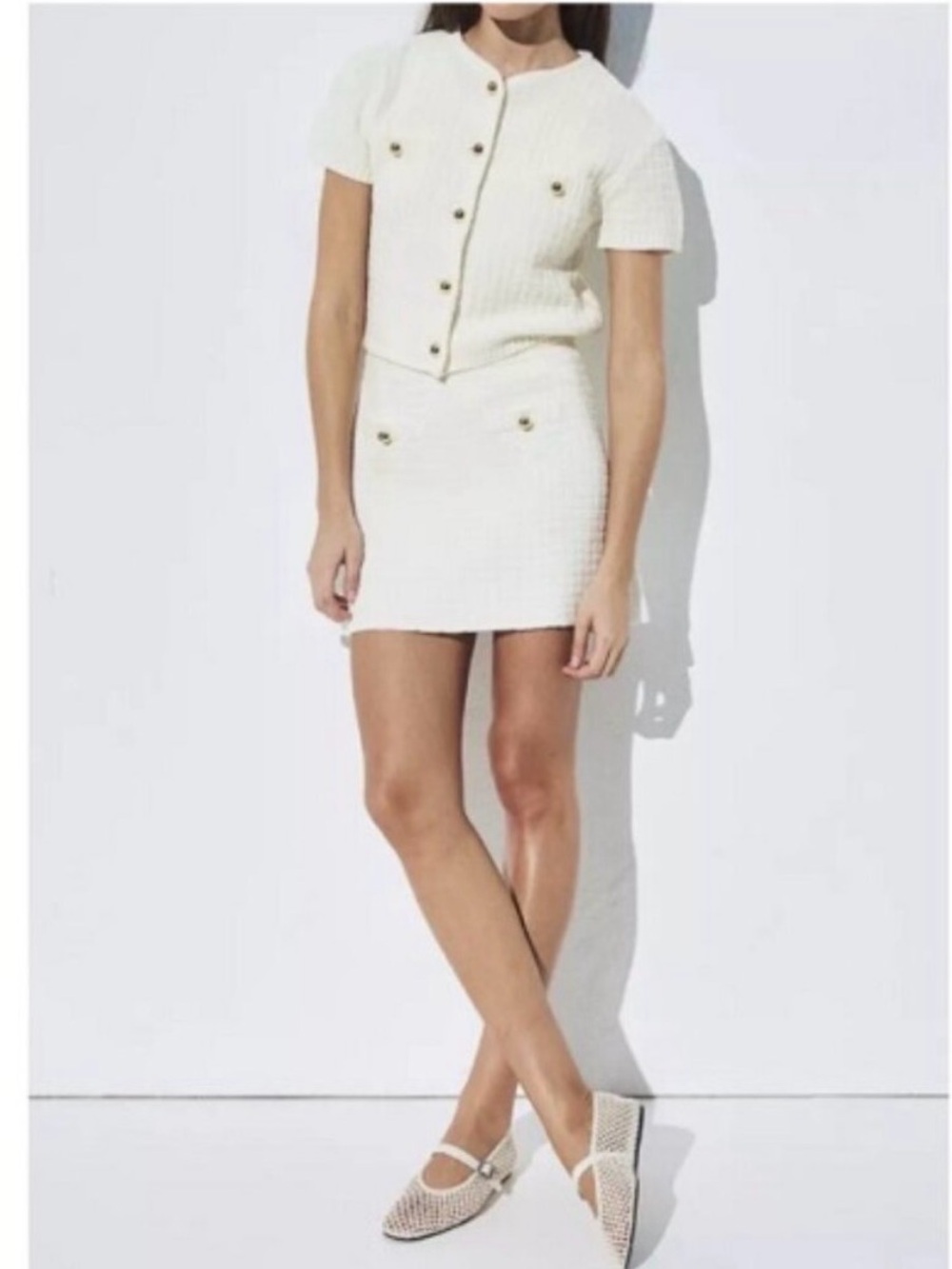 H&M Textured Knit Cardigan & Skirt Set